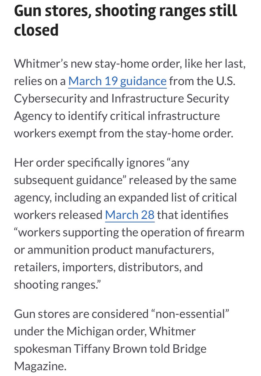 She ignored the most recent guidelines from the Fed Gov. because it deemed gun stores ‘essential.’ She has kept them closed and continues to violate the  #2ndAmendment