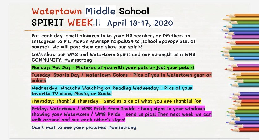 PrincipalofWMS's tweet photo. Let’s show our WMS and Watertown Spirit! #wmsstrong https://t.co/gQXYB5oYVs