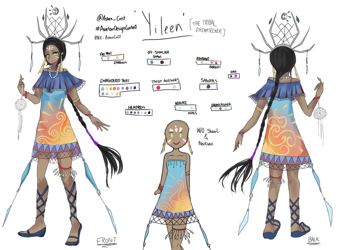 codswom's tweet image. meet Yileen, the tribal dreamseeker. She is an indigenous woman and occupies the priestess rank in her tribe. Yileen is often calm and collected, nonetheless optimistic. 
#AvatarDesignContest
#RobloxAvatarContest 
My profile: roblox.com/users/17015705…