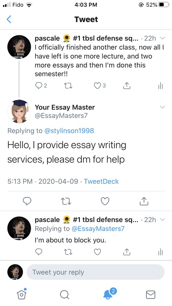 It all started when I got annoyed with people offering to write my school essays if I paid them. I wondered what would happen if I actually messaged any of them...