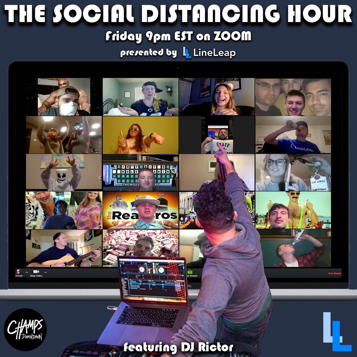 lineleap_'s tweet photo. Tonight 9pm EST, we’re doing round 2 of “The Social Distancing Hour” going live on Zoom from @ChampsPennState with DJ Rictor providing the entertainment for you to enjoy from the comfort of your home! 

Venmo giveaways courtesy of LineLeap! 

Link: https://t.co/3wCrjzRN2m https://t.co/P8QhxT8b7Q