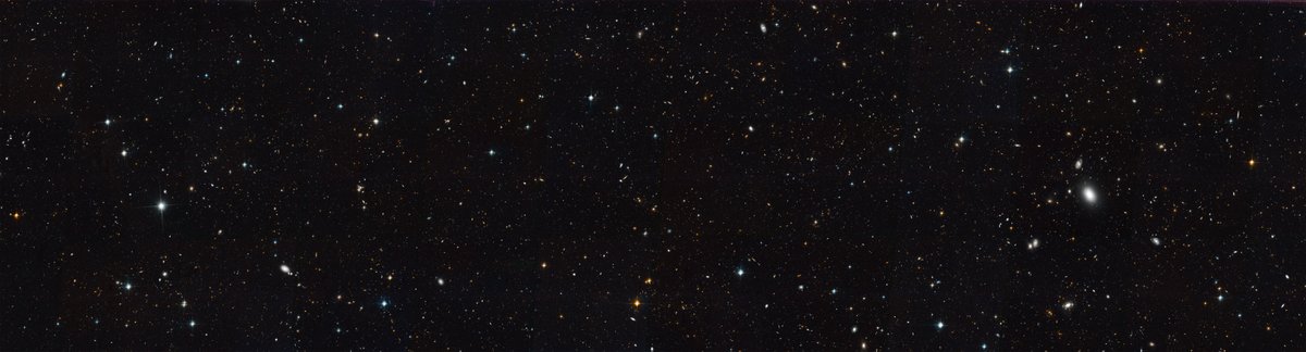 The Extended Groth Strip is a 10' x 70' patch of sky near Ursa Major. It's estimated that there are at least 50,000 galaxies in there. (The tick means "arcminute." One degree is 60'; a full moon is about 30' across). Image: NASA, ESA, M. Davis (UC Berkeley), A. Koekemoer (STScI)