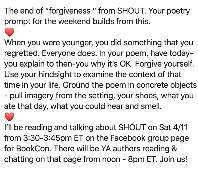 halseanderson's tweet photo. Poetry for your weekend. Do you dare disturb the universe and write?
#SHOUTtogether
#SpeakUp
#NationalPoetryMonth https://t.co/KmCobk8NUb