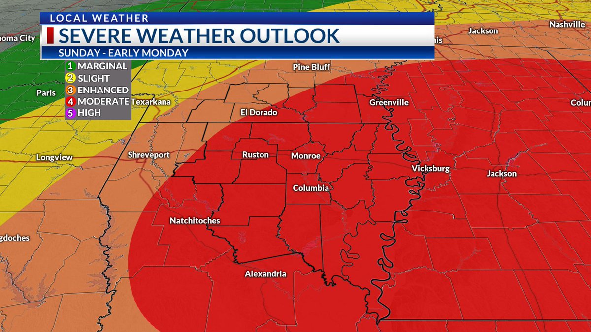 STAY INFORMED:  #Easter   Sunday will bring a significant  #severewx threat to the  #ArLaMsWx. An upper-level disturbance will sweep through the region Sunday AM, bringing the potential for widespread storms. Damaging winds, tornadoes, hail, & pockets of heavy rain are likely. (more)