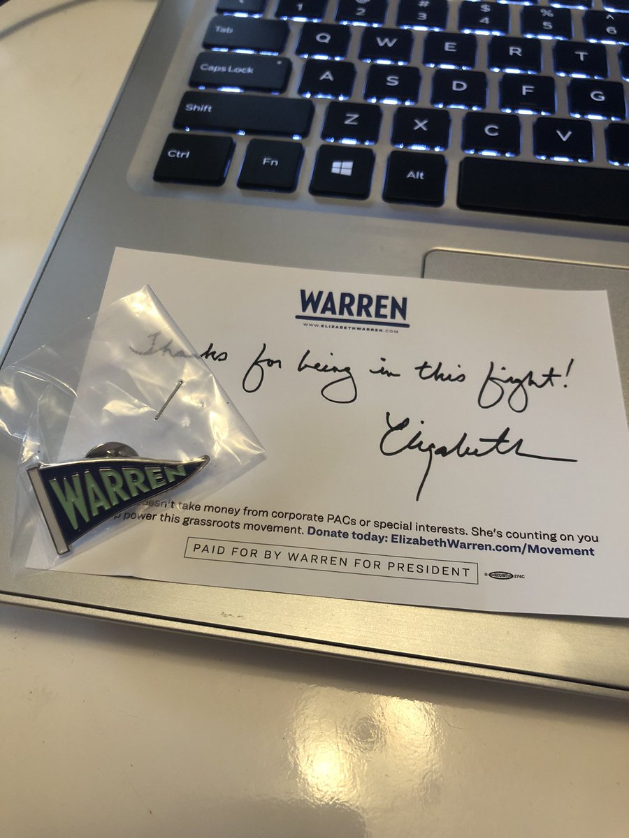 mamascribs1's tweet photo. Got this from @ewarren campaign for making a donation a while back. Now I’m crying all the tears. She would have been an amazing president. I’m #AlwaysWarren but I’ll #VoteBlueToEndThisNightmare #VoteBlueNoMatterWho #VoteBiden2020 https://t.co/g6mldpciwo