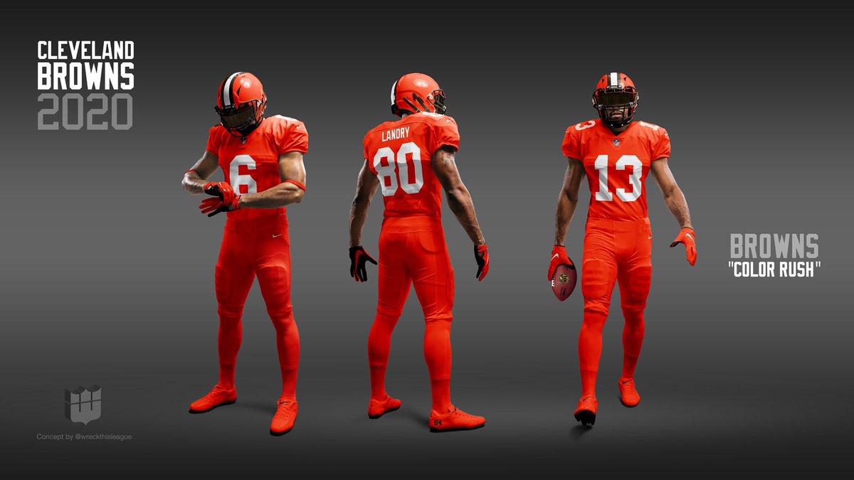 I keep thinking about the dark jersey yesterday & how it seems like there are no visible stripes on the sleeves.Maybe it’s an alternate, maybe color rush, but what if the  #Browns release a really bold alternate jersey with no stripes at all?