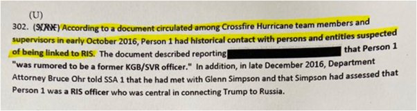 8/ So we get to unredactions in 302. The unredactions are Simpson's speculation that Person 1 was a "RIS officer" and that a "document circulated among CH team" in early Oct said that Person 1 had had contacts with persons "suspected of" links to RIS.