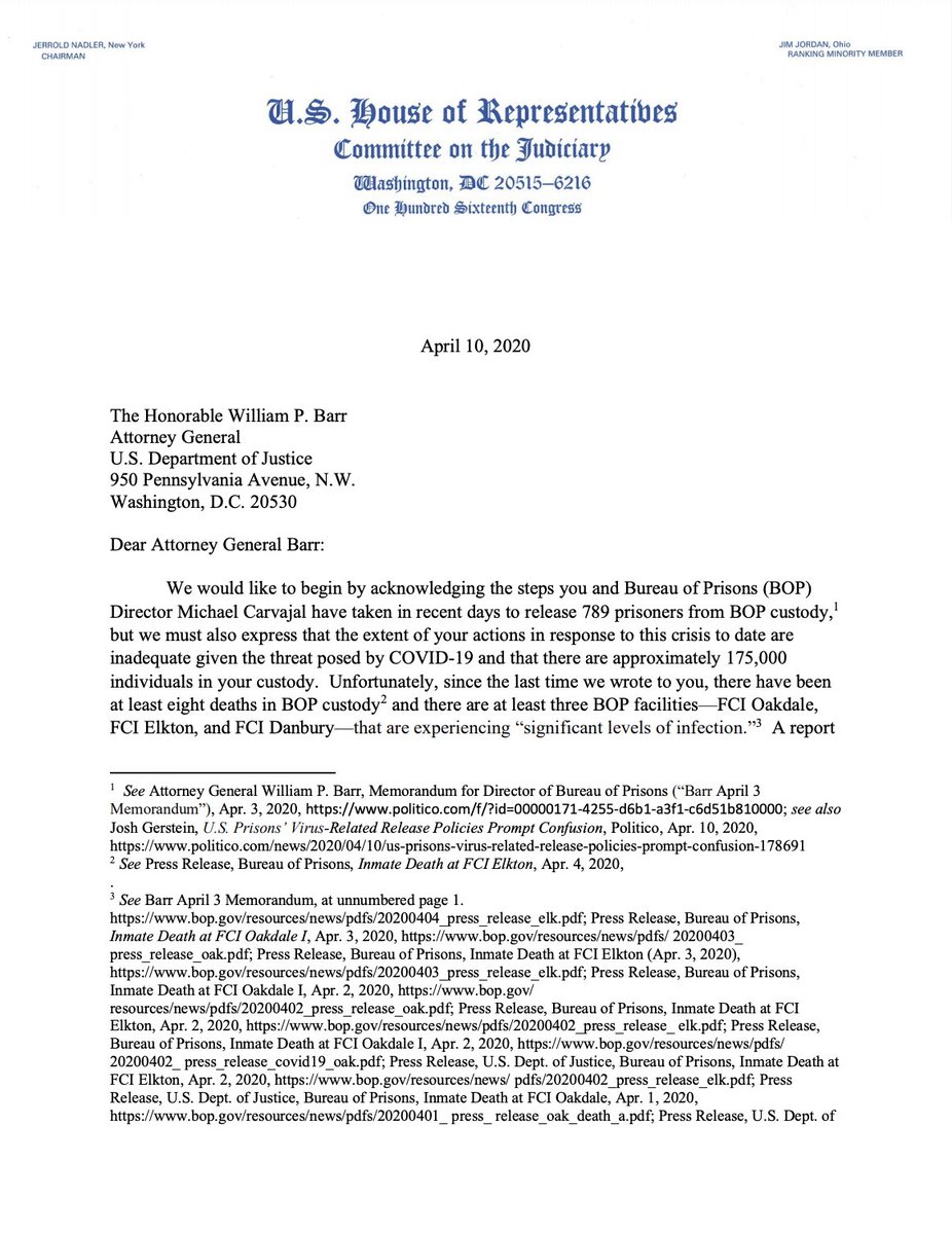 Screenshot of page 1 of the letter from Reps. Nadler and Bass. The full text of the letter is available at the link in the original tweet.