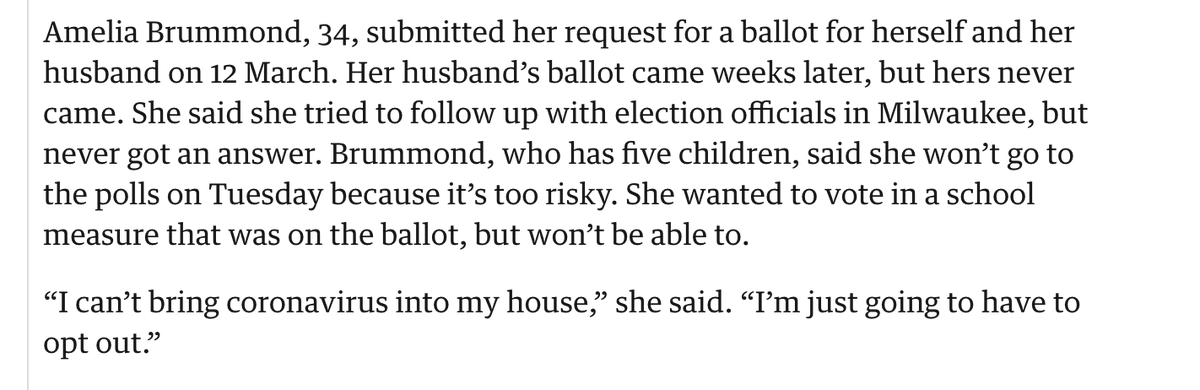 Multiple issues where households reported requesting ballots on the same day and then 1 person got the ballot while the other person had a significant delay or didn't get one at all. I talked to one voter who this happened to  https://www.theguardian.com/us-news/2020/apr/07/wisconsin-votes-controversial-election-coronavirus-us-election-2020