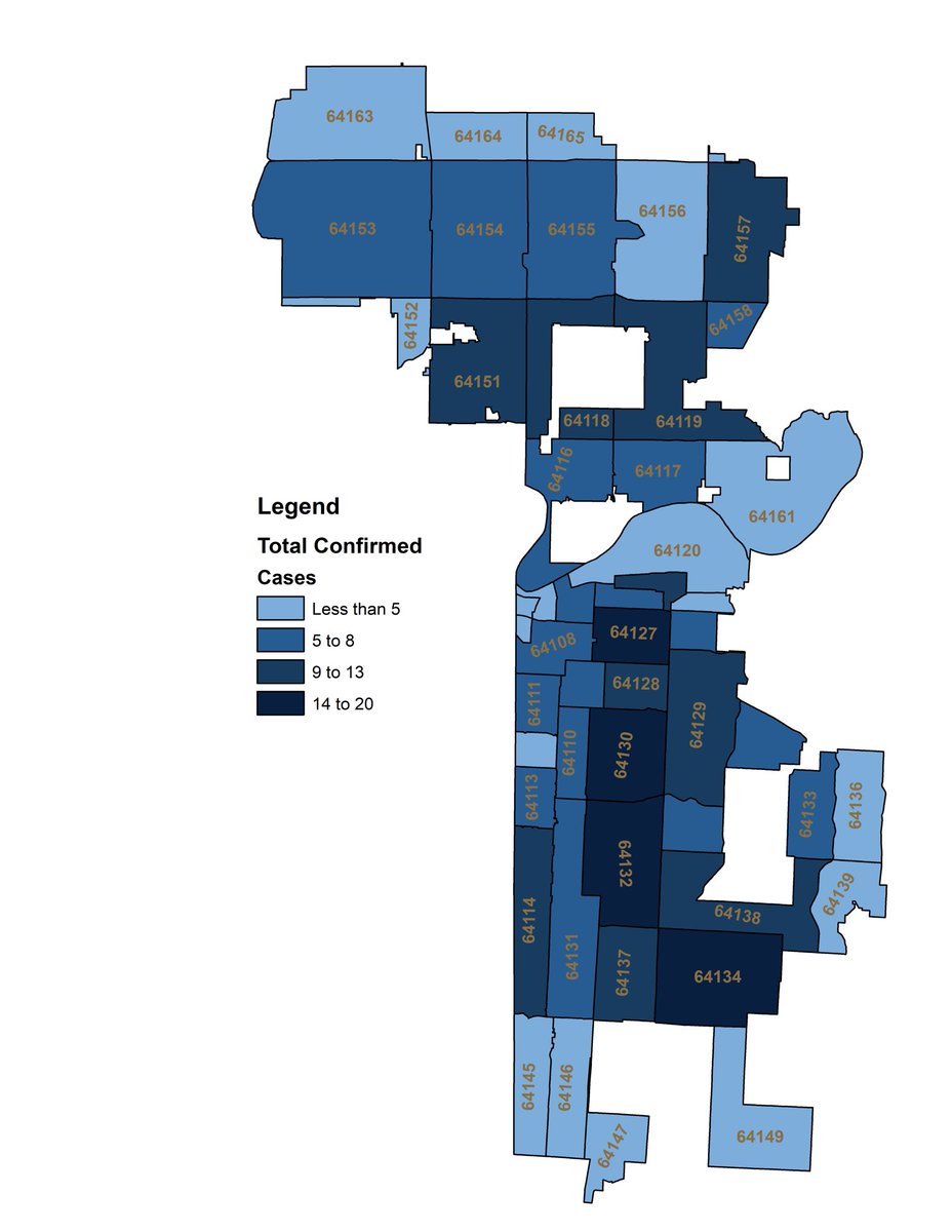 This zip code map shows where we are today with  #COVID19 in  #KansasCity. It reveals what we already knew about racial and economic inequities.  @KCMO  @Marvia4KCKids
