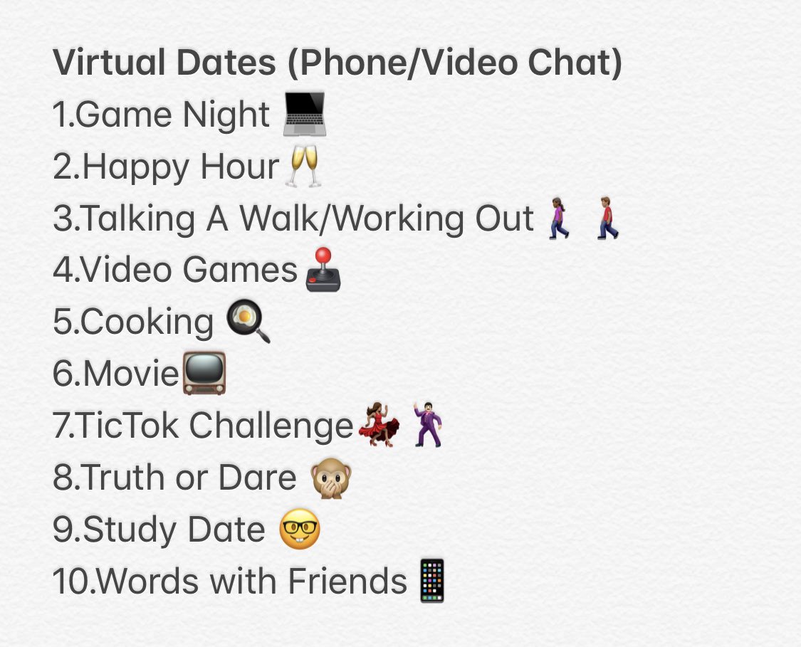 Erin Tillman Twitterren You Can Still Have Fun On Dates During The Coronavirus Here Are A Few Virtual Date Ideas To Try With New Virtual Potential Partners Datingtips Datingadvice Datingexpert Datingcoach Datenight
