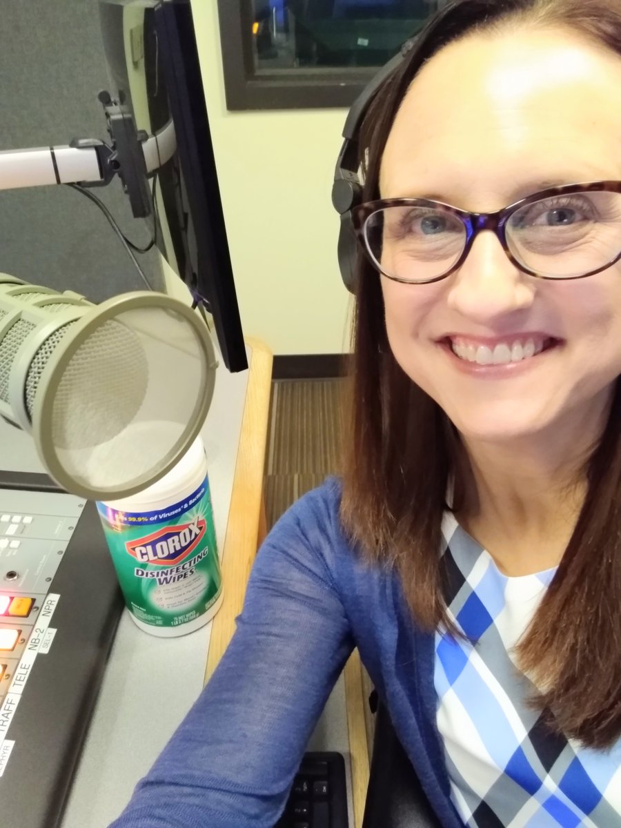 Of course, sometimes we do have to be in the studio. Morning Edition host  @KNKXKirsten snapped this selfie while working from the Seattle studio. (Note the trusty Clorox wipes.)