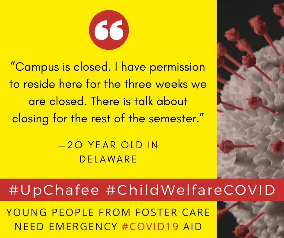 ChildDefender's tweet photo. #HigherEd often provides some level of stability for young adults transitioning our of #fostercare. But closed schools have meant instability and a loss of housing, access to food, and work study—all at once. We urge Congress to #UpChaffee and support our foster youth. https://t.co/uUm4vQXyDb
