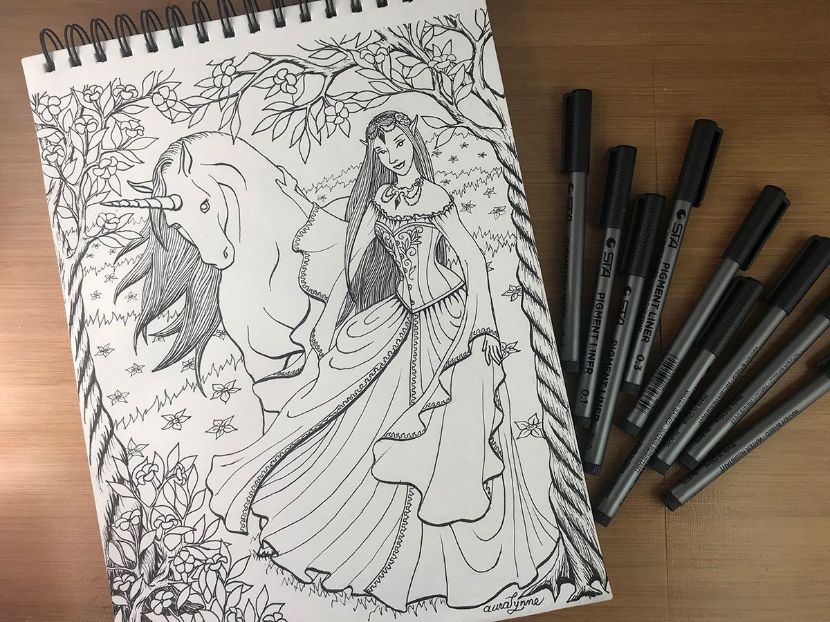 The coloring page is finished!  See it here: buff.ly/2wuHVnw #elvenqueen #fantasyart #adultcoloring #fridayfun #unicornlove #auralynne