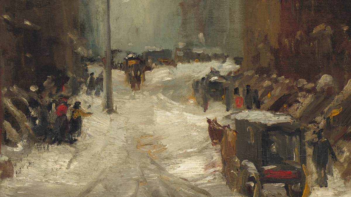 Henri depicted an unremarkable side street near his studio, rather than a grand view of a major avenue. There is nothing narrative or sentimental about the image, and the somber palette creates an oppressive atmosphere.