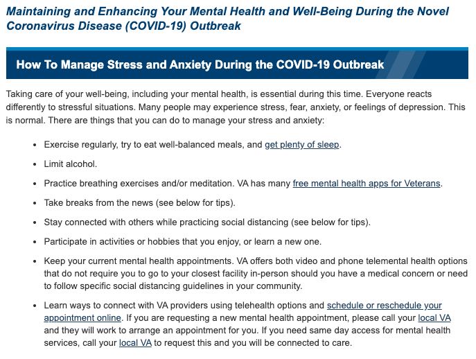 dbasolved's tweet photo. Email I got from the VA today! #mentalhealth #awarenesses during this #pandemic https://t.co/pd9qgcwOMa