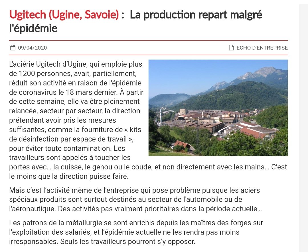 CyrilDuvinageLO's tweet photo. Patrons irresponsables obnubilés par le pognon... #ugitech rompe le #confinement
Et eux doivent ils demander une autorisation à la préfecture ??? #savoie #COVIDー19 https://t.co/4bhKwyPstq
