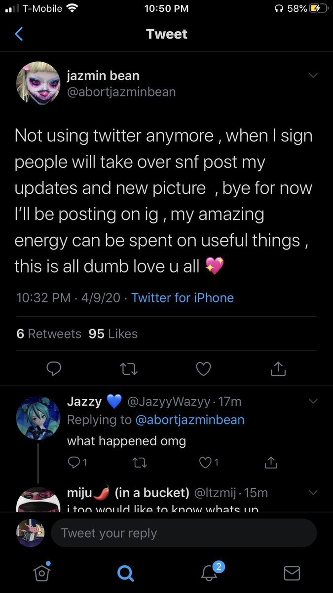 Jazmin is a coward. Instead of admitting that they were in the wrong, they put the blame on others and ran away from Twitter. Plus your tone... don’t act like you are above everyone who disagrees with you.