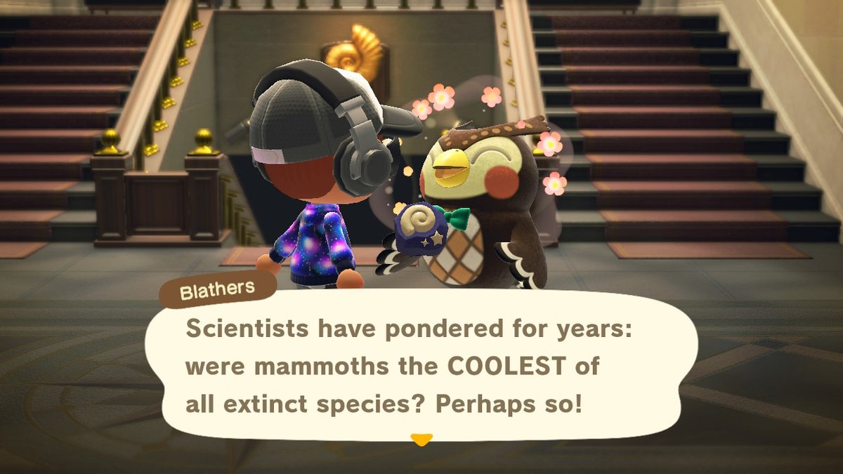 We all know what Blathers hates, but I think I discovered what he loves: mammoths!!And for good reason, Miss Ma'am is giving us leg, giving us pose, giving us magazine cover, okayyy??