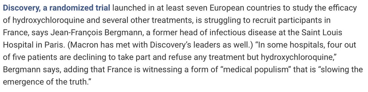 Here's the key passage about Discover, a randomized trial being conducted in seven European countries.