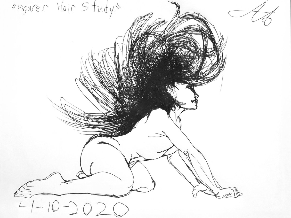 JoelMaster64's tweet photo. "Figure Hair Study", by #JM64. #girl #drawing #freehand #ink #hair https://t.co/uPbWrrMl44
