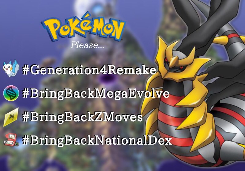 Thrash476's tweet photo. @Pokemon #Generation4remake
#BringBackMegaEvolve
#BringBackZMoves
#BringBackNationalDex https://t.co/mtMmwCYdWD