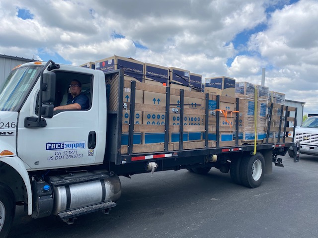 PACESupplyCorp's tweet photo. A truck fully loaded with Water Heaters heading out of our Fresno Branch! #PACESupply #TogetherWeWin #FresnoBranch https://t.co/oMvkJaTwqC