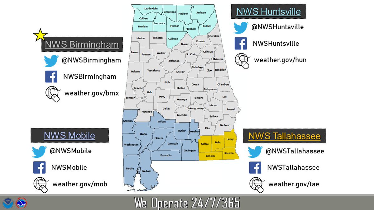 6/6Continue to follow us on social media, including Facebook and Twitter. We constantly look at new weather data, and will have updates and adjustments to the forecast as needed. STAY SAFE, CENTRAL ALABAMA.  #alwx