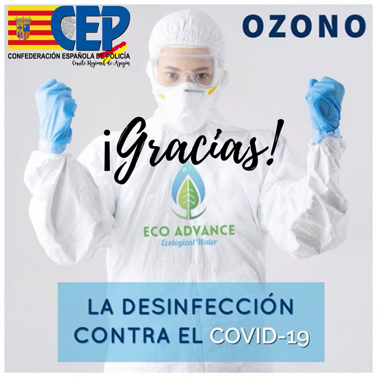 CEPZaragoza's tweet photo. Gracias💧#ecoadvance #ecoadvancespain  por ayudar con vuestras máquinas  sistema de limpieza y desinfección de #ozono 🌍  a #policíanacional 👮🏼‍♀️👮🏽‍♂️ en Zaragoza, gracias por vuestro apoyocontribución a la  #ecologia y lucha contra el #COVID19 🦠
#juntosmasfuertes 
@ecoadvancespain https://t.co/HiWn0HT7NF