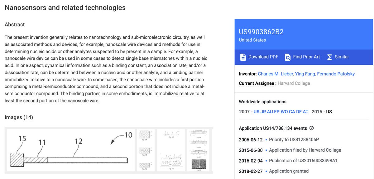  #Nanosensors and related technologies #CharlesLieber - 2005 & 2015 A.D https://patents.google.com/patent/US9102521B2/en https://patents.google.com/patent/US9903862B2/en
