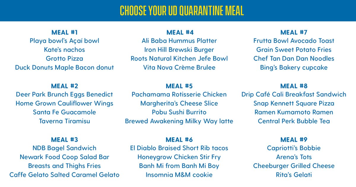 UDalumni's tweet photo. There’s no place like @UDelaware. If you could, what Main Street mash-up meal would you pick to comfort you during this crisis?

#BlueHensForever https://t.co/MTS38s1FsU