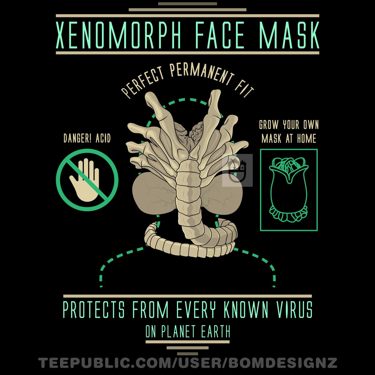 Facehugger can be a great mask. Total protection.
Buy this t-shirt at: teepublic.com/user/bomdesignz
#stayathome #homesick #athome #horror #fiction #inspirational #coronavirus #covid19 #wuhan #covid2019 #2020vision #2020goals #tshirt #shirt #alien #aliens #ufo #space #galaxy #scifi