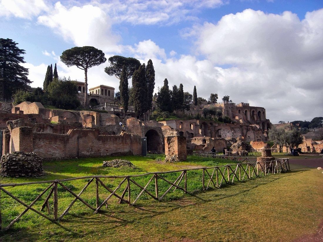 the palatine hill- centremost of the seven hills of rome, one of the oldest parts of the city- best views of the roman forum from there- domus flavia, house of livia, house of augustus, farnese gardens, hippodrome of domitian, palatine museum