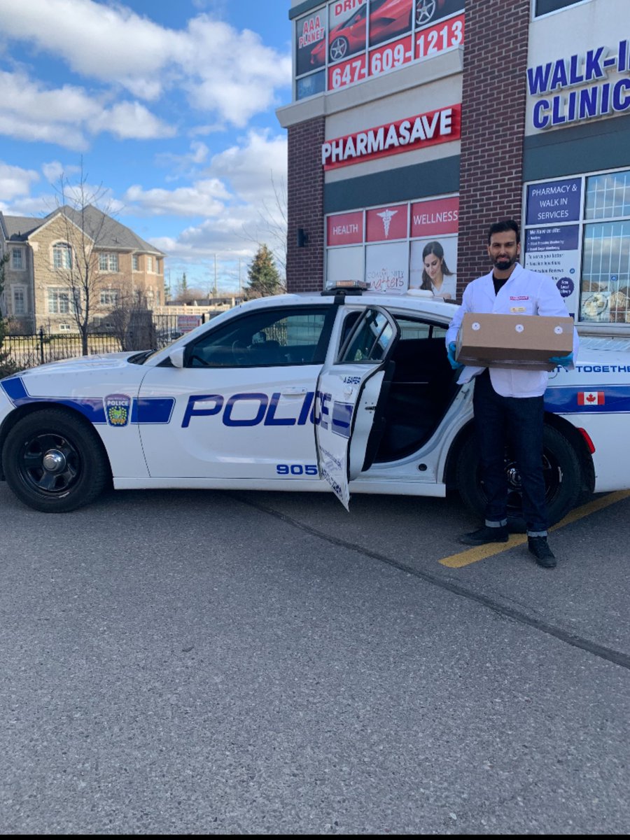 PRPA_Prez's tweet photo. Big thank you to Navraj from @LacostePharmacy  Pharmasave who made their own in house sanitizer sprays for PRP. Thank you to Cst.J.Sandhu as well for making the connection. #CommunityPolicing #InThisTogether #BackTheBadge #PeelProud https://t.co/zHLYCkOfU3