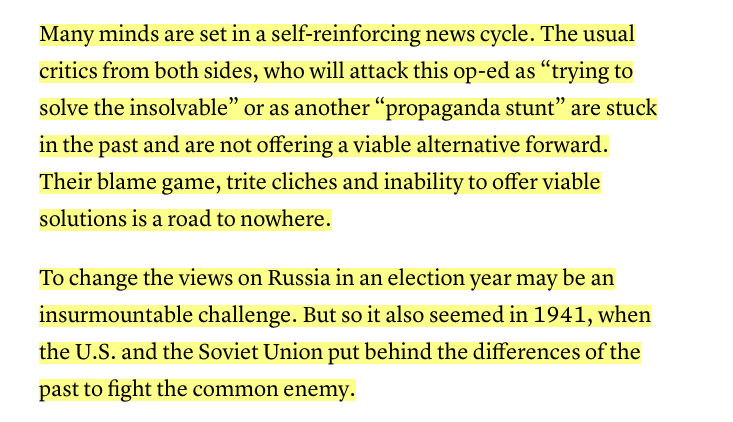 Here’s some key passages. Note the way Dmitriev denigrates conventional thinking on US-Russian relations while playing to Trump’s sense of historical grandeur, etc. 8/X.