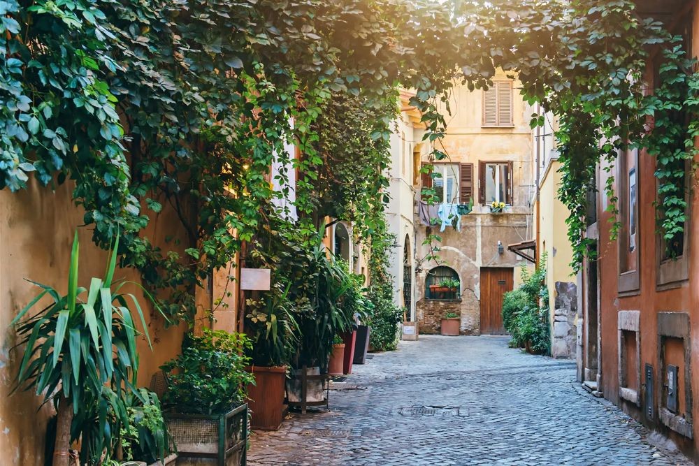 the trastevere- peaceful bohemian neighbourhood of rome- medieval churches, traditional roman cuisine, small shops- basilica di santa maria