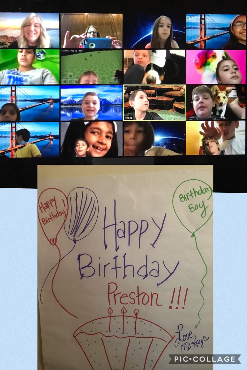 JHaysPink's tweet photo. The 3B Lunch Bunch had a great time sharing their poetry they’ve been working on for a couple weeks, celebrating Preston’s birthday and a surprise visit with Ms. Kirkley who reminded us about breathing exercises we can try when we feel anxious. #CISDTogetherAtHome https://t.co/JqU4nQC69z