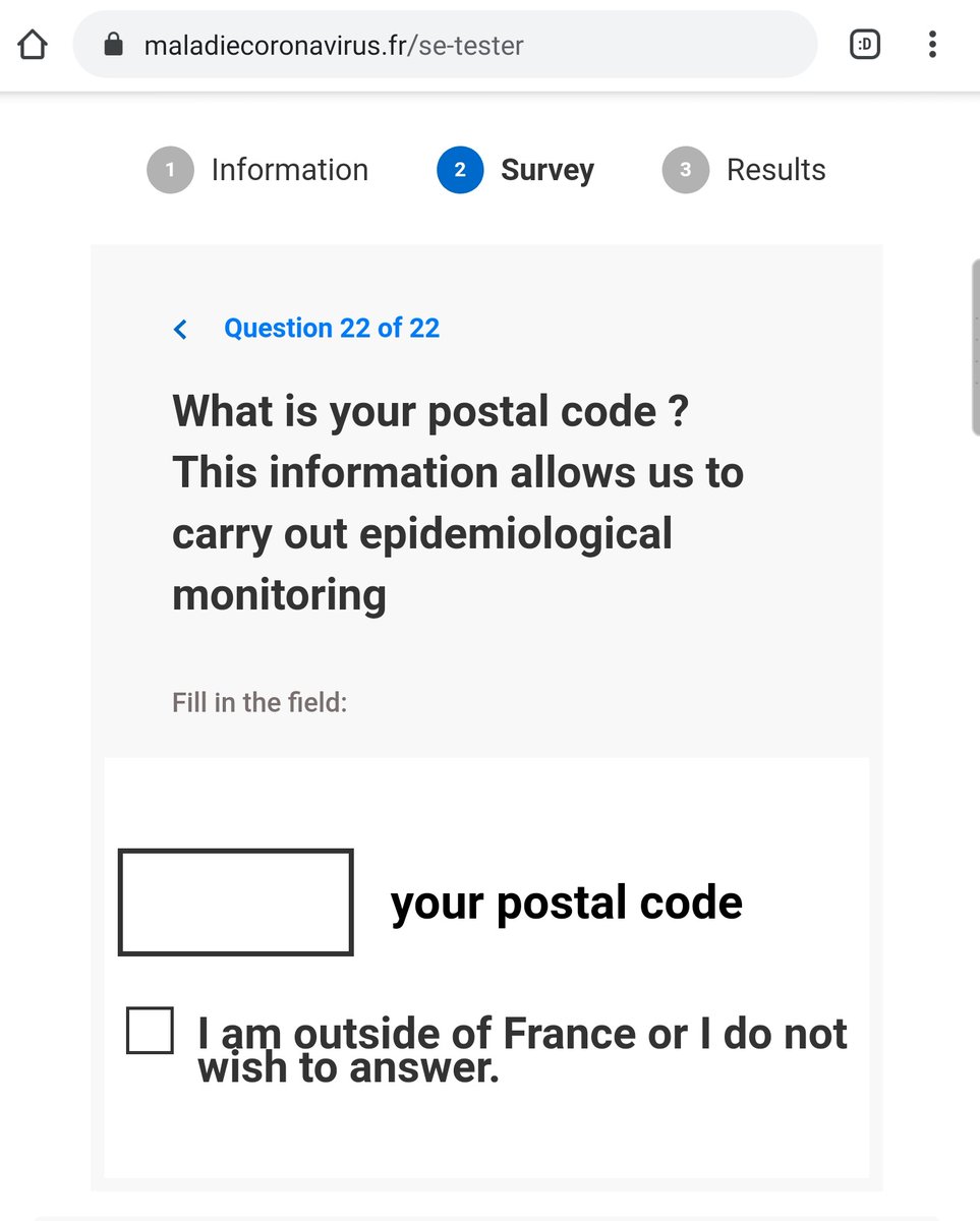 Out of curiosity, I tried the symptom checker from the French government as they as many more questions (22!) and it came back saying I may have covid-19 (autotranslate in Google Chrome)  https://maladiecoronavirus.fr/  5/n