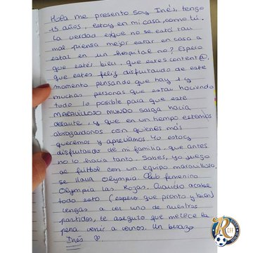 RadioestadioN's tweet photo. Conocemos a Inés, jugadora del @cff_olympia de 13 años. Una de las autoras de una carta para la esperanza que ha enviado el club a personas mayores que están solas
https://t.co/s489cWSIoc https://t.co/YlqCTtCIpT