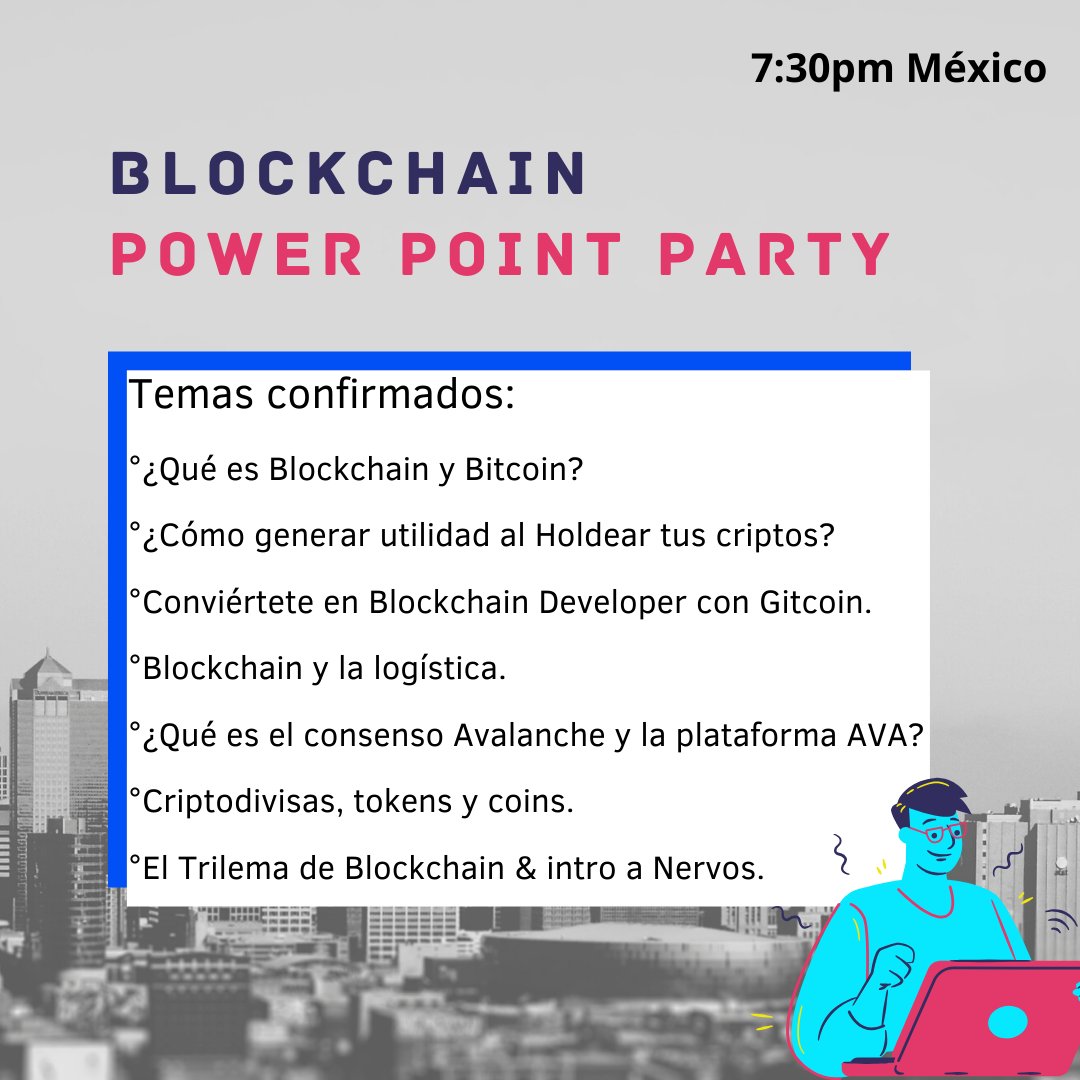 MrCoinMx's tweet photo. Acompáñanos; arrimate alimentos y bebidas.
Platicaremos de manera casual sobre distintos temas del mundo #bitcoin #Blockchain la idea es que todos nos conozcamos y compartamos conocimiento sin importar el nivel. https://t.co/4lnrjhRbxq
#nervos #avalabs #mrcoinmx #gitcoin #OKEx https://t.co/rZYXka3ntu