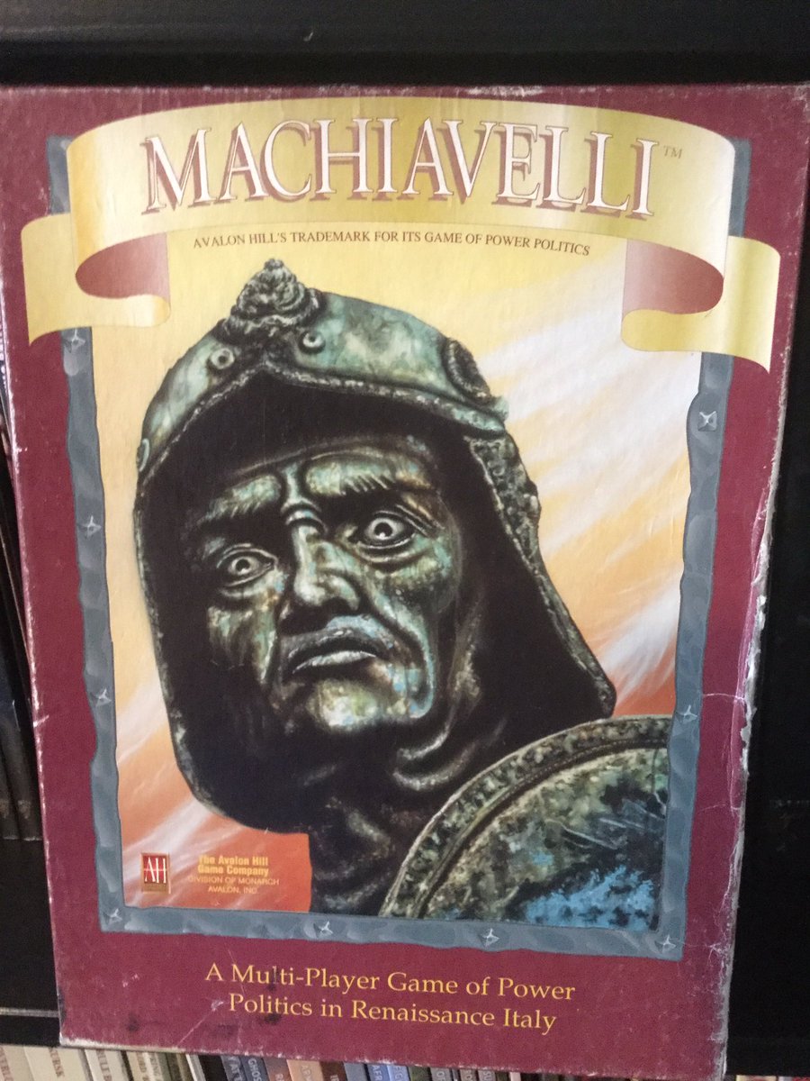 Today's game is Machiavelli from Avalon Hill, another one I played frequently in my teenage years. The core of it is similar to Diplomacy but it adds randomness like famine & plague. Diplomacy is a purer strategy game, but I had a lot of fun with Machiavelli.  #CuratedQuarantine