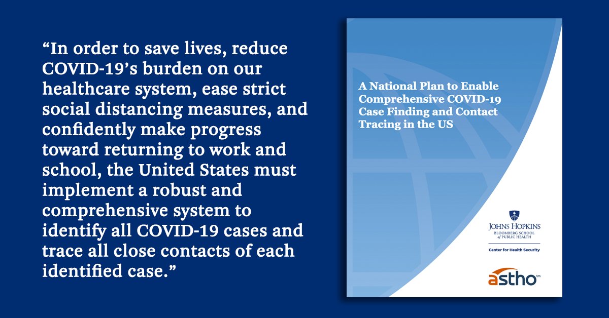 Johns Hopkins Bloomberg School of Public Health (@johnshopkinssph) on Twitter photo JUST RELEASED: <a href="/JHSPH_CHS/">1717</a> and <a href="/ASTHO/">ASTHO</a> have released a new report, “A National Plan to Enable Comprehensive #COVID19 Case Finding and Contact Tracing in the U.S.”
The report outlines key next steps in the battle against the novel #coronavirus.
🔗 centerforhealthsecurity.org/our-work/pubs_… JUST RELEASED: <a href="/JHSPH_CHS/">1717</a> and <a href="/ASTHO/">ASTHO</a> have released a new report, “A National Plan to Enable Comprehensive #COVID19 Case Finding and Contact Tracing in the U.S.”
The report outlines key next steps in the battle against the novel #coronavirus.
🔗 centerforhealthsecurity.org/our-work/pubs_…