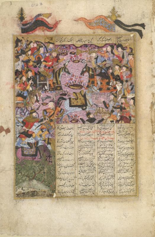 The most famous battles of the conquest of the Sasanian Empire had happened well before Yazdgird’s death, of course. Qadisiyya which gave the Muslims control over Iraq and the Sasanian capital at Ctesiphon was in 633. Illustration, Astrabad, 1614 in British Library. rh 2/