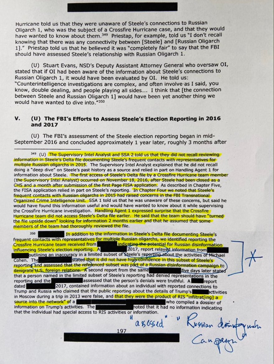 32)  @CBS_Herridge is reporting on footnotes from the DOJ IG report on FISA abuse that have had (some) redactions removed.The Crossfire Hurricane team assessed some of Christopher Steele's claims to be part of a Russian disinformation campaign. https://twitter.com/CBS_Herridge/status/1248693607030292483