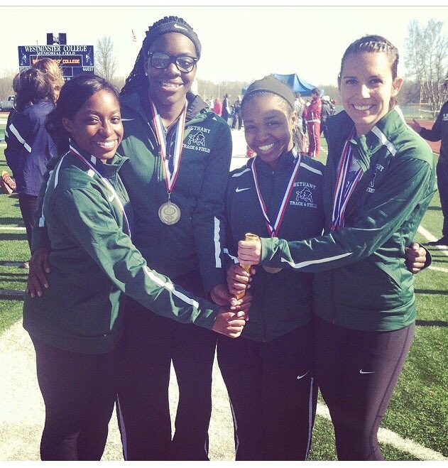 BethanyWV_TFXC's tweet photo. Flashback Friday: Your 2013 PAC 4x100 Champions(Heather Grinkley, Maria Jackson McBride, Kiera Goolsby, Paige Prato) They set the school record this day with a 48.46 and  started a run of 3 straight years where the Bison finished this event on top of the podium #ONEBethany https://t.co/8iKy6SlIjd