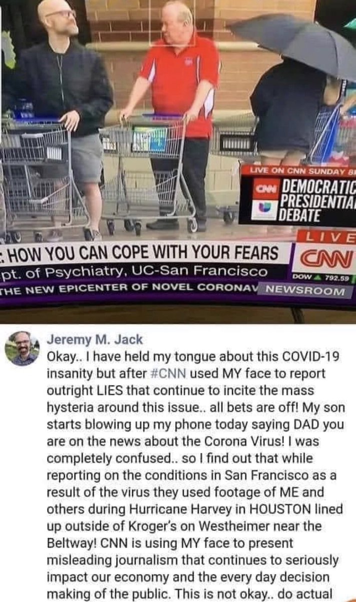 .<a href="/CNN/">CNN</a> used a pic of people during Hurricane Harvey claiming it was current COVID reporting. 

One of the guys in the pic called out their #FakeNews