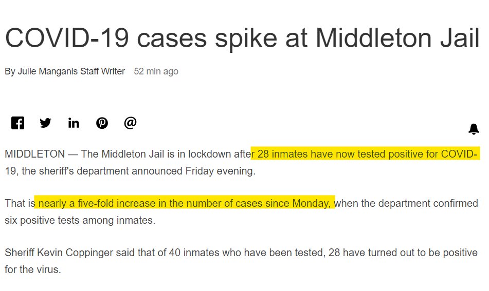 28 people in the Middleton jail have now tested  #COVIDー19 positive.That's up from 13 yesterday. The count *more than DOUBLED* within ONE DAY, TWO DAYS IN A ROW. https://twitter.com/SNJulieManganis/status/1248741257846886402?s=20