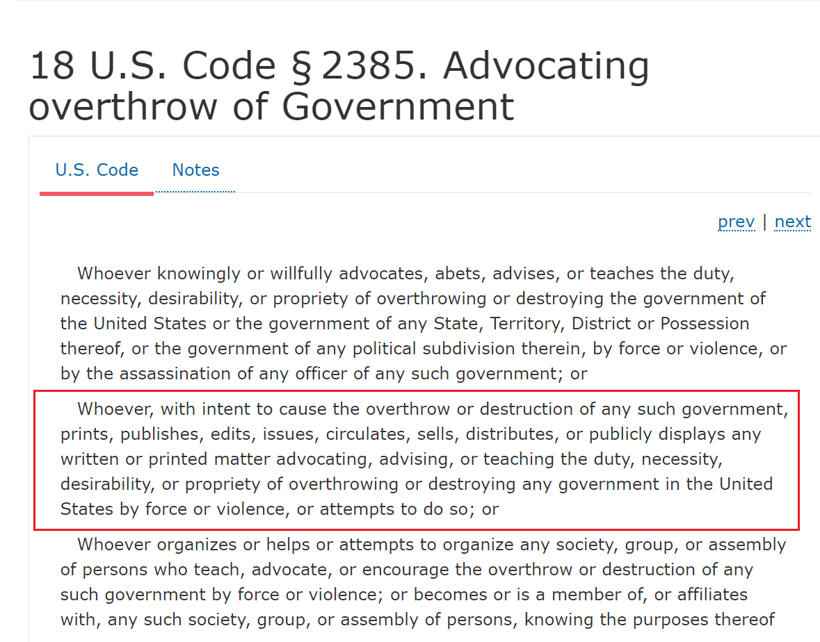 37) Here is what awaits traitors in the media who [KNOWINGLY] pushed false information in an attempt to overthrow the government. https://www.law.cornell.edu/uscode/text/18/2385