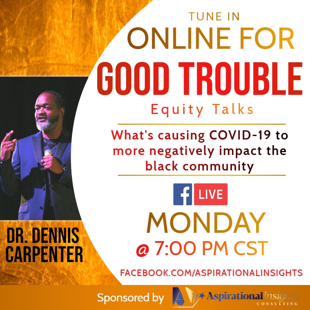 AspirationalLLC's tweet image. Monday, April 13th there will be no holding back in this important conversation because this is literally a matter of life and death. I hope all of you can join me for this interactive equity talk with input from the healthcare community! #GoodTrouble #EssentialorExpendable