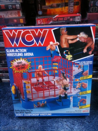 This one at least makes sense, Flair/Sting in the cage, Windham outside. Except it looks like Sting is drunkenly diving onto nothing.